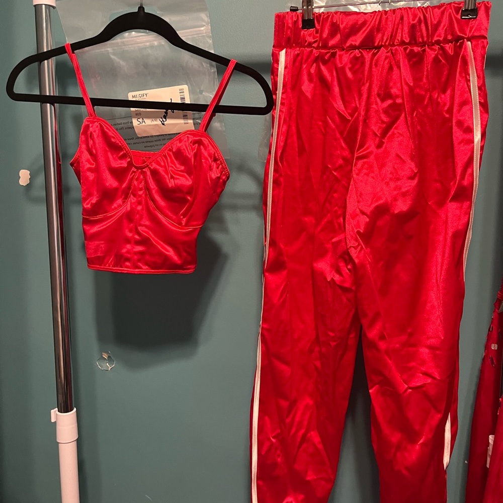 NEWMixify Vibrant Red Satin Top and Jogger Dance Comp Set HipHop Costume - New